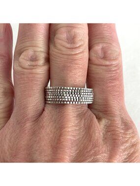 Unisex Sterling Silver 925 Diamond Cut Textured Stacked 7 Band Ring Sz 11